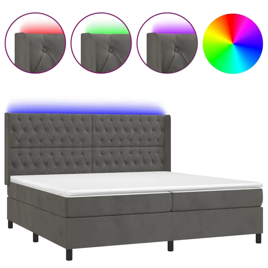 Sommier à lattes de lit matelas et LED Gris foncé 200x200 cm - 2