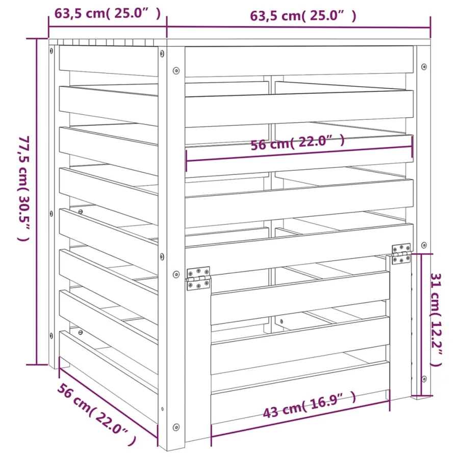Composteur 63,5x63,5x77,5 cm Bois massif de pin - 10