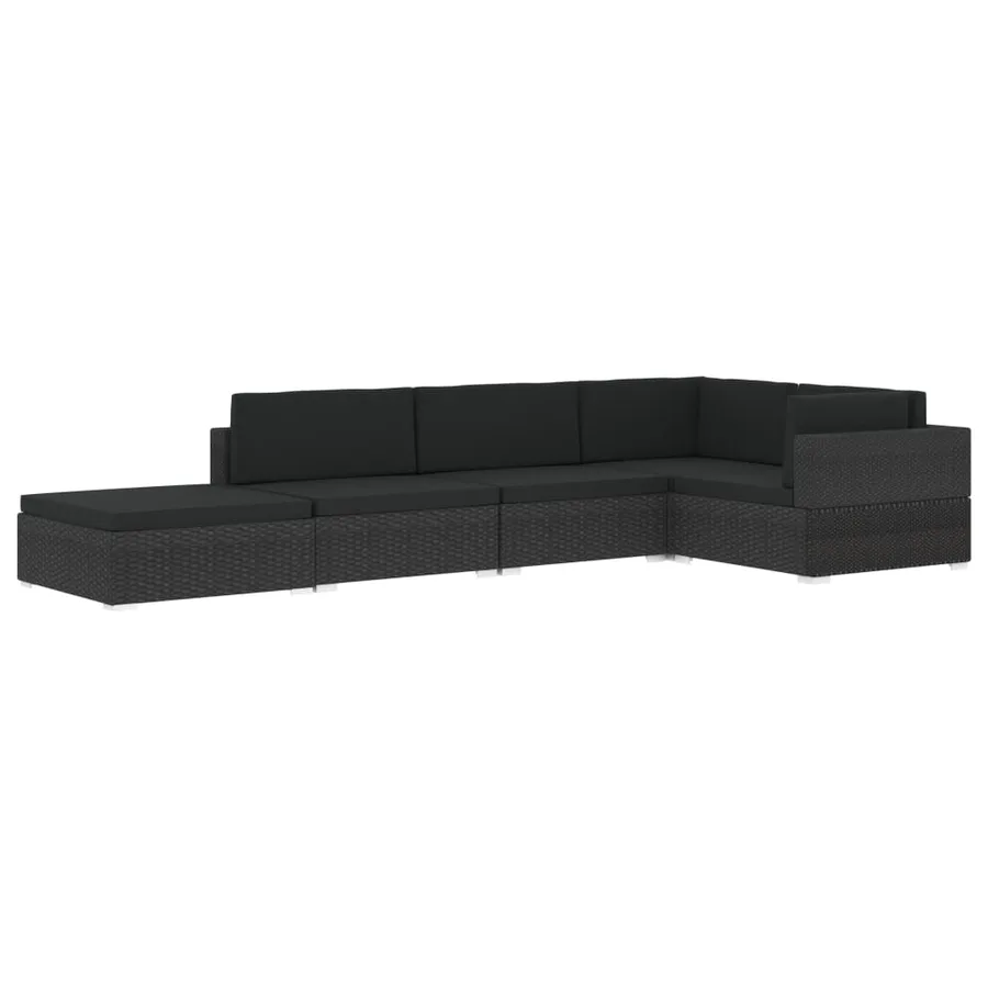 Chaise d'angle 1 pc et coussins Résine tressée Noir - 13