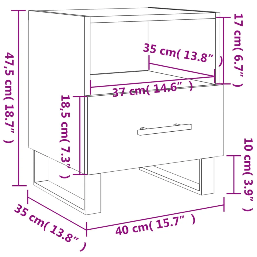 Table de chevet blanc 40x35x47,5 cm bois d’ingénierie - 12