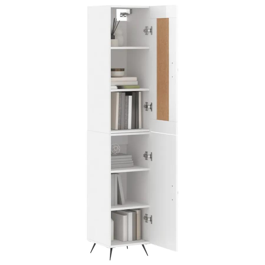 Buffet haut Blanc brillant 34,5x34x180 cm Bois d'ingénierie - 3