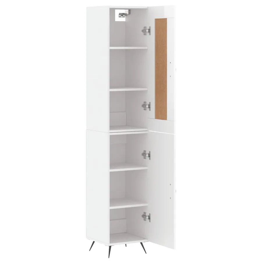 Buffet haut Blanc brillant 34,5x34x180 cm Bois d'ingénierie - 4
