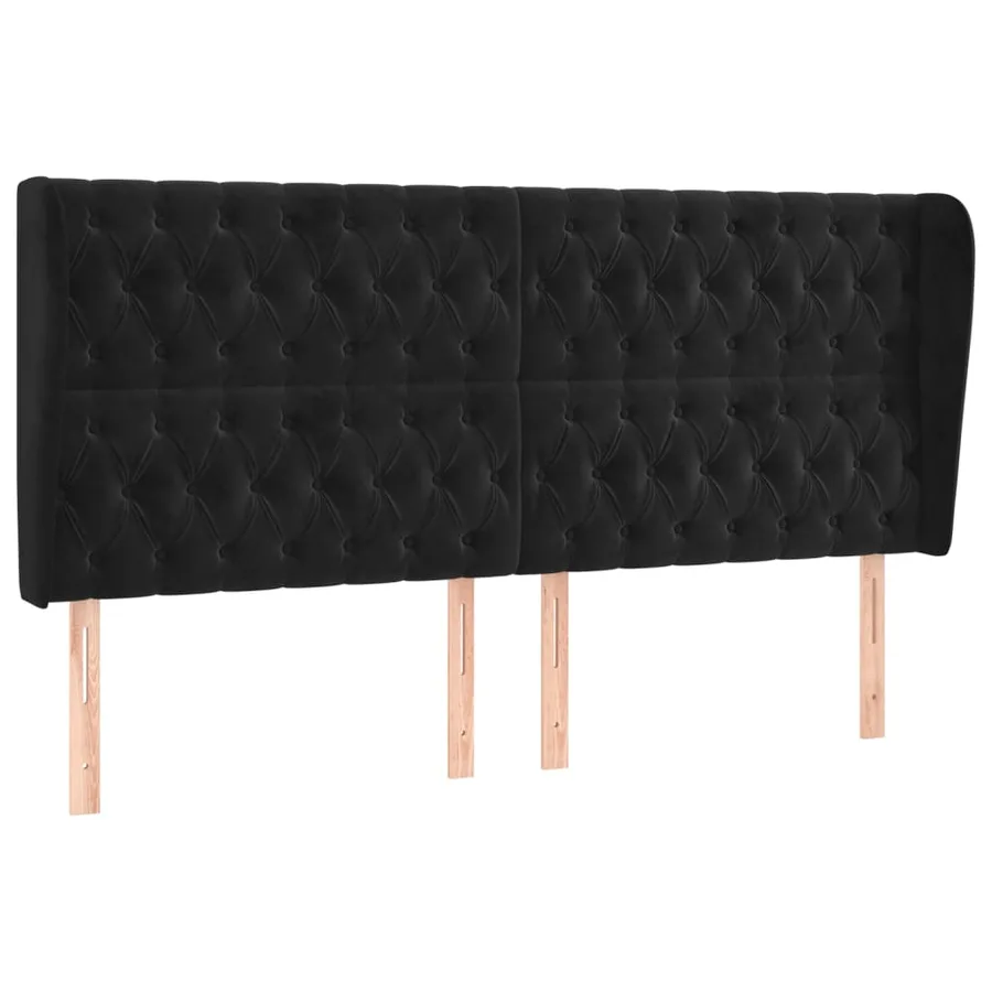 Tête de lit avec oreilles Noir 203x23x118/128 cm Velours - 2