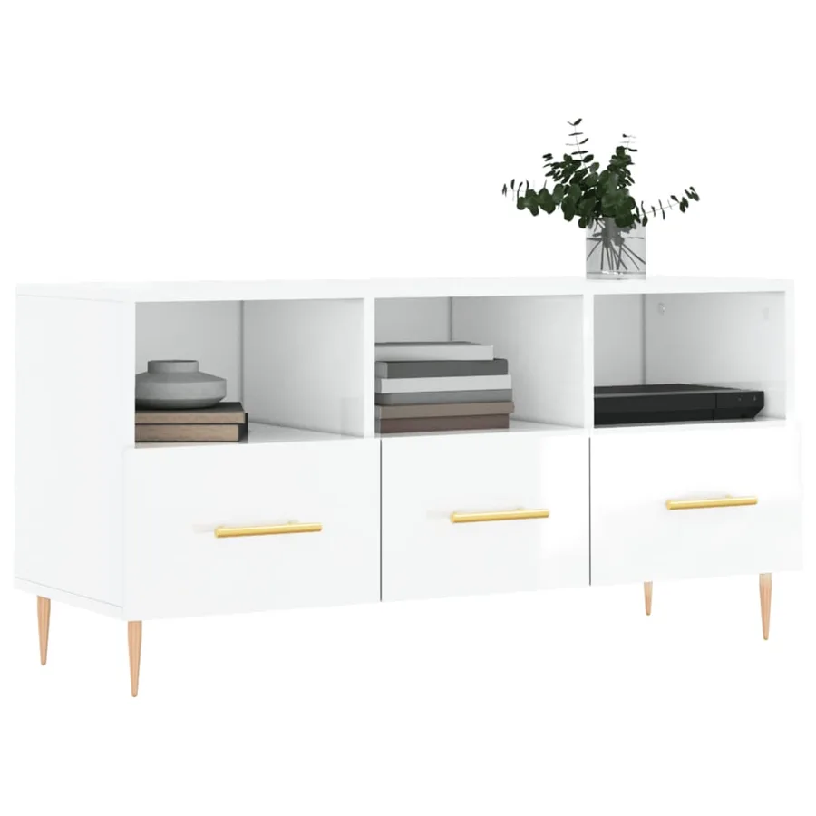 Meuble TV Blanc brillant 102x36x50 cm Bois d'ingénierie - 3