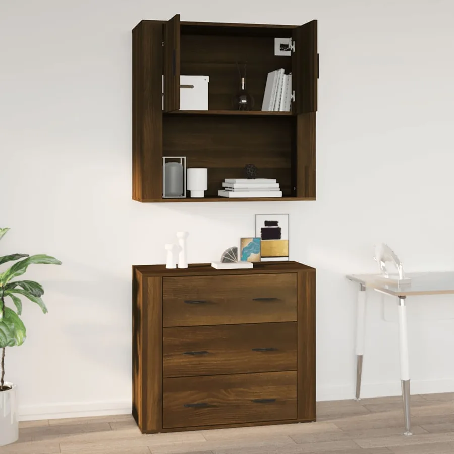 Armoire murale Chêne marron 80x33x80 cm Bois d'ingénierie - 9