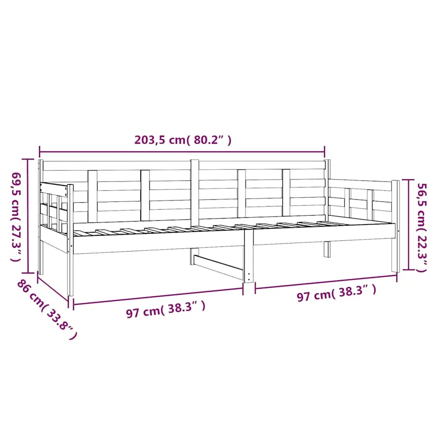 Lit de jour sans matelas noir bois de pin massif 80x200 cm - 11