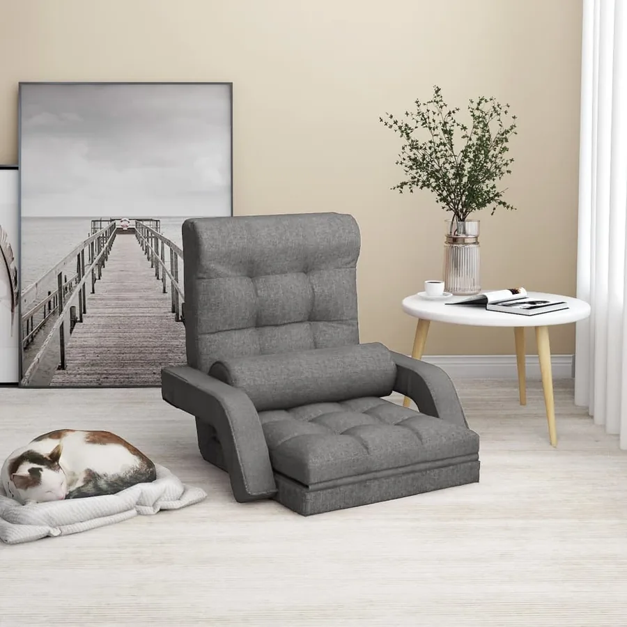 Chaise pliable de sol avec fonction de lit Gris clair Tissu