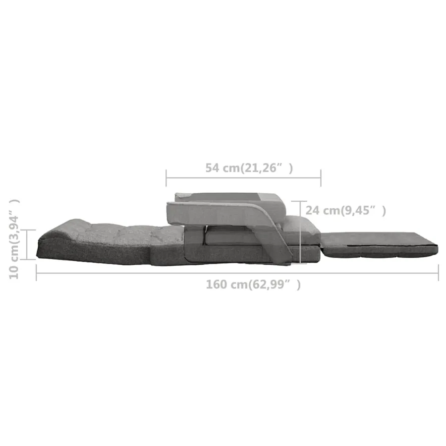 Chaise pliable de sol avec fonction de lit Gris clair Tissu - 9