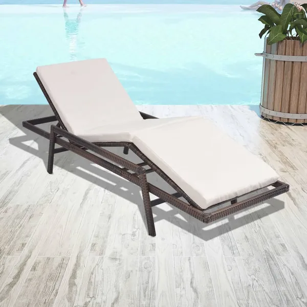 Chaise longue avec coussin Résine tressée Marron