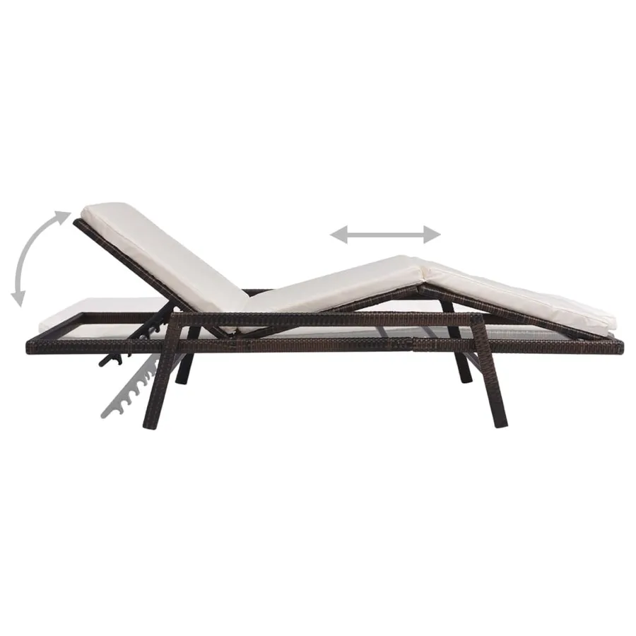 Chaise longue avec coussin Résine tressée Marron - 5