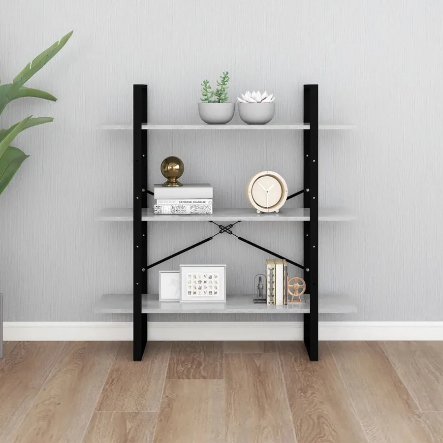 Bibliothèque gris béton 100x30x105 cm bois d'ingénierie - 4