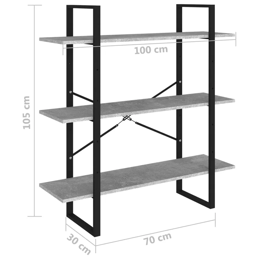 Bibliothèque gris béton 100x30x105 cm bois d'ingénierie - 7