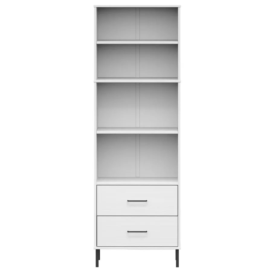 Bibliothèque à 2 tiroirs Blanc 60x35x180 cm Bois massif OSLO - 4