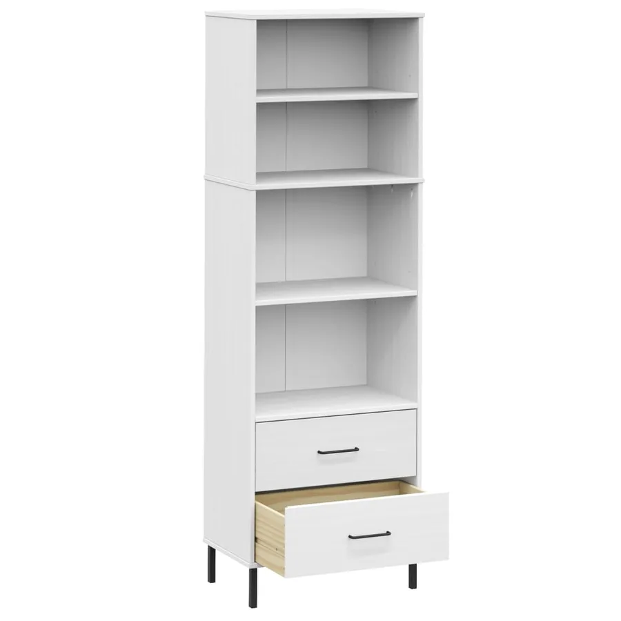 Bibliothèque à 2 tiroirs Blanc 60x35x180 cm Bois massif OSLO - 5