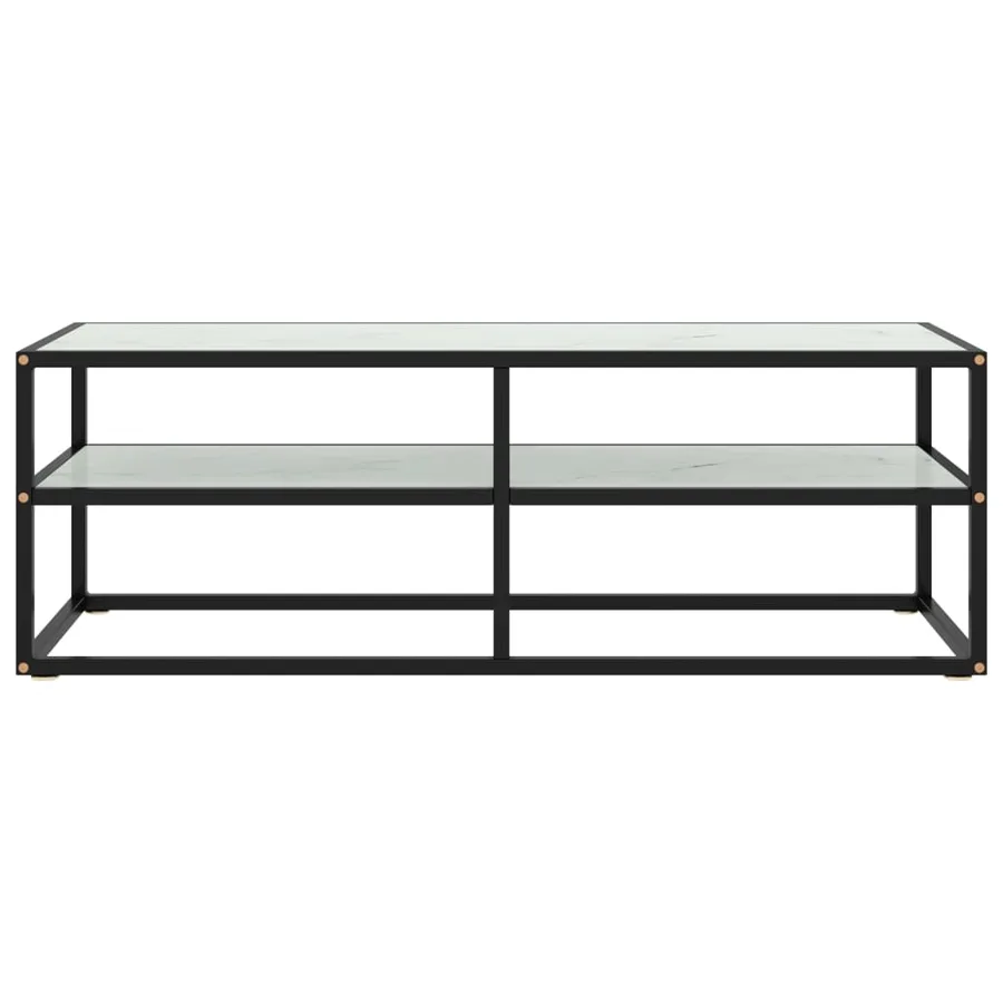 Meuble TV noir avec verre marbre blanc 120x40x40 cm - 2