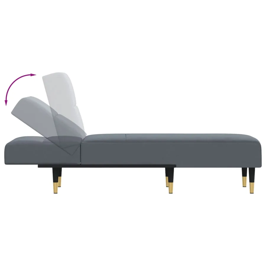 Chaise longue gris foncé velours - 6