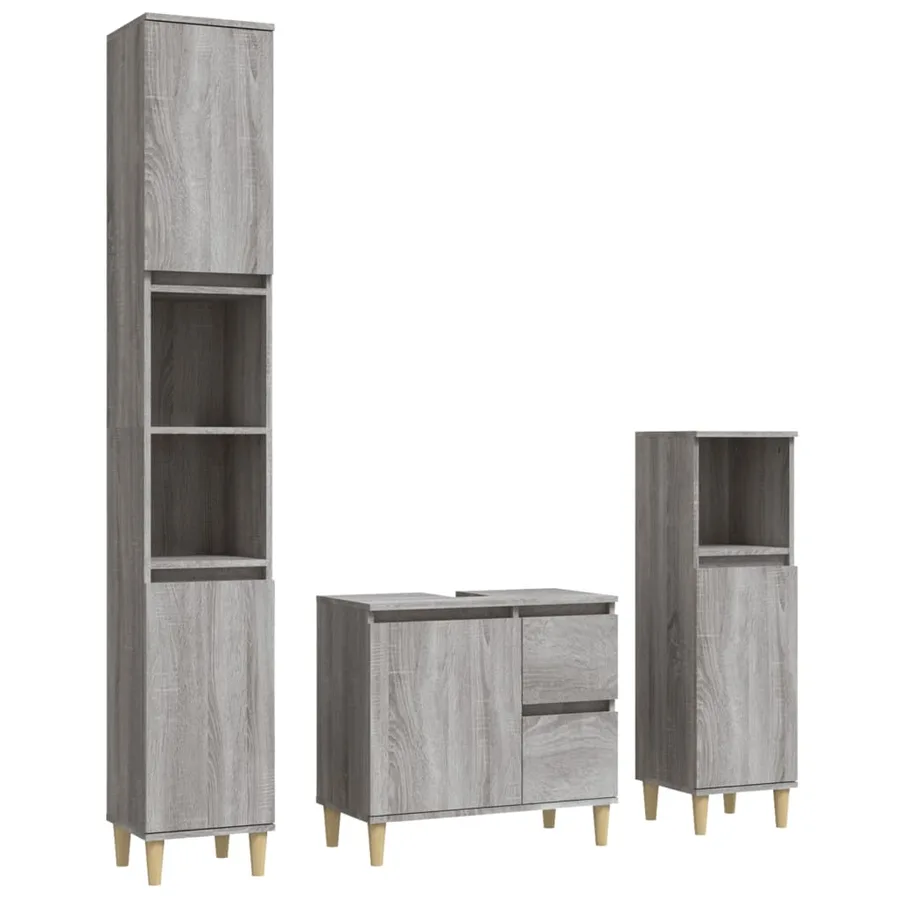 Ensemble d'armoires de salle de bain 3 pcs sonoma gris - 2