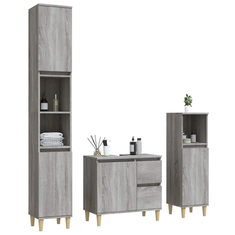 Ensemble d'armoires de salle de bain 3 pcs sonoma gris - 3