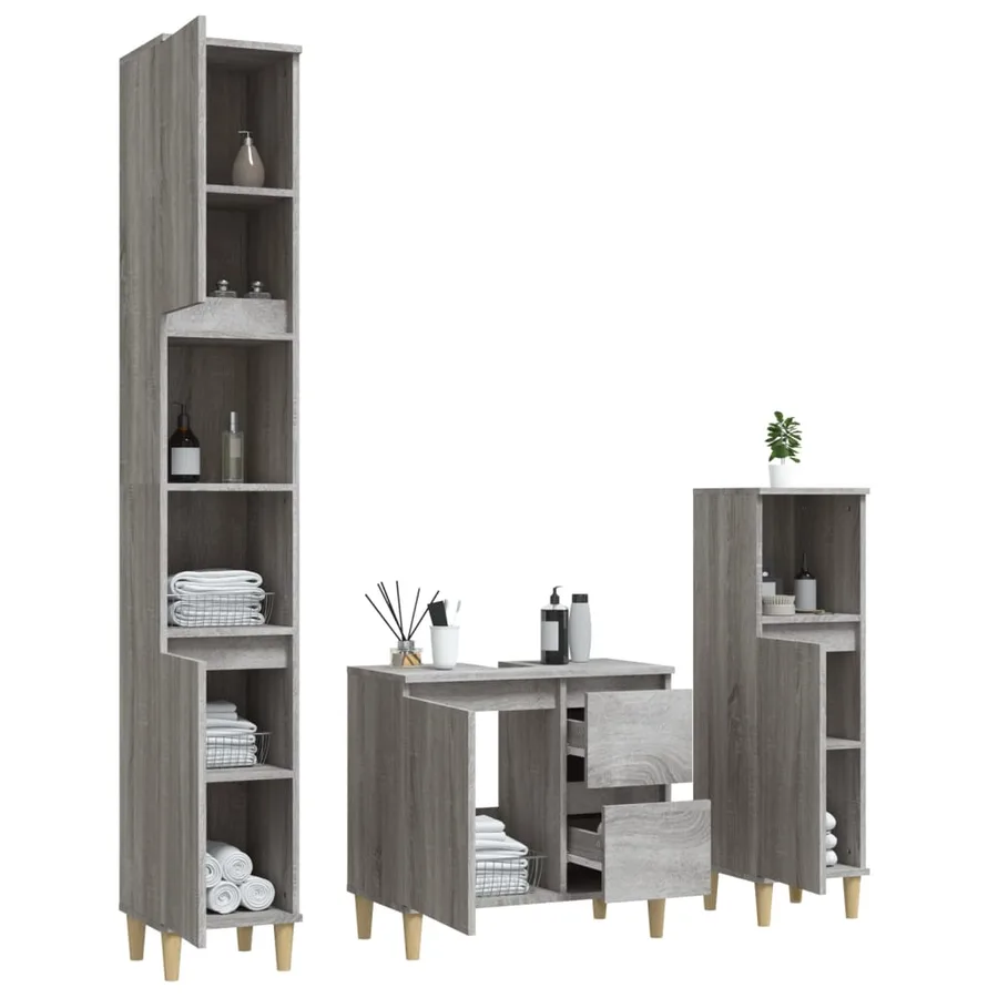 Ensemble d'armoires de salle de bain 3 pcs sonoma gris - 4