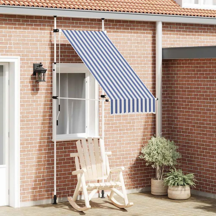 Auvent rétractable manuel 100 cm Rayures bleues et blanches
