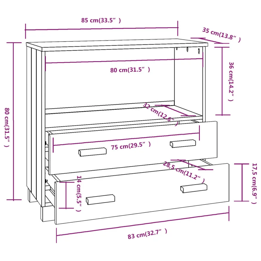 Buffet HAMAR Gris foncé 85x35x80 cm Bois massif de pin - 9
