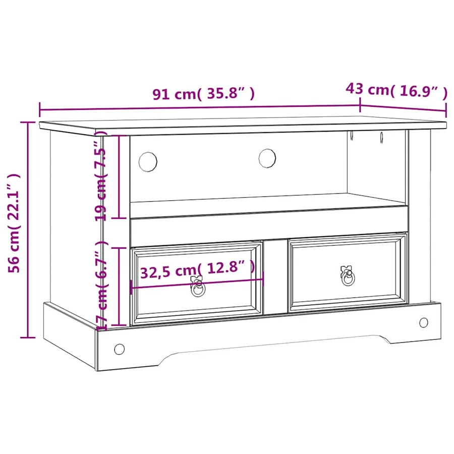 Meuble TV Gamme Corona pin mexicain 91x43x56 cm - 10