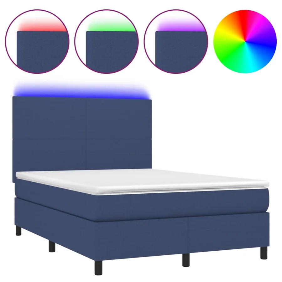 Sommier à lattes de lit et matelas et LED Bleu 140x190 cm Tissu - 2