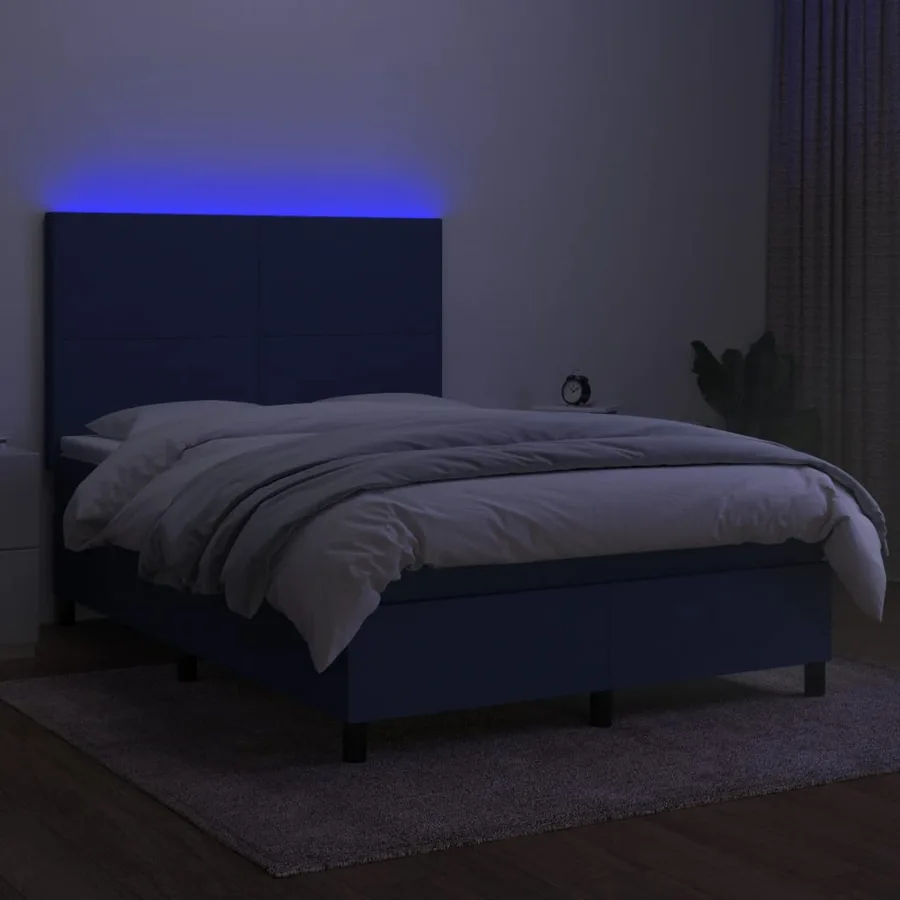 Sommier à lattes de lit et matelas et LED Bleu 140x190 cm Tissu - 4