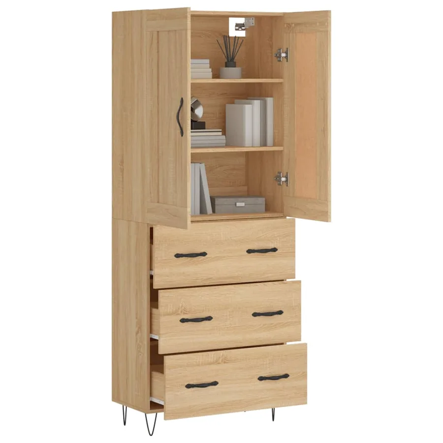 Buffet haut Chêne sonoma 69,5x34x180 cm Bois d'ingénierie - 3