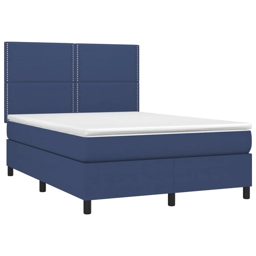 Sommier à lattes de lit et matelas et LED Bleu 140x190 cm Tissu - 3