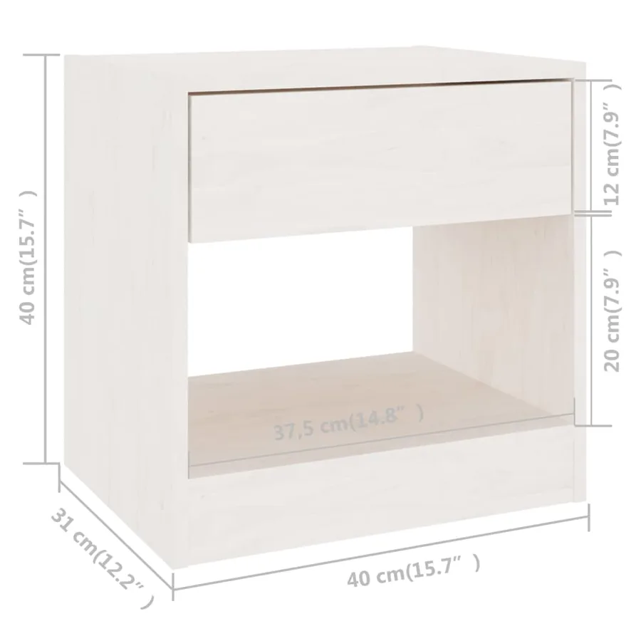 Tables de chevet 2 pcs Blanc 40x31x40 cm Bois de pin massif - 9