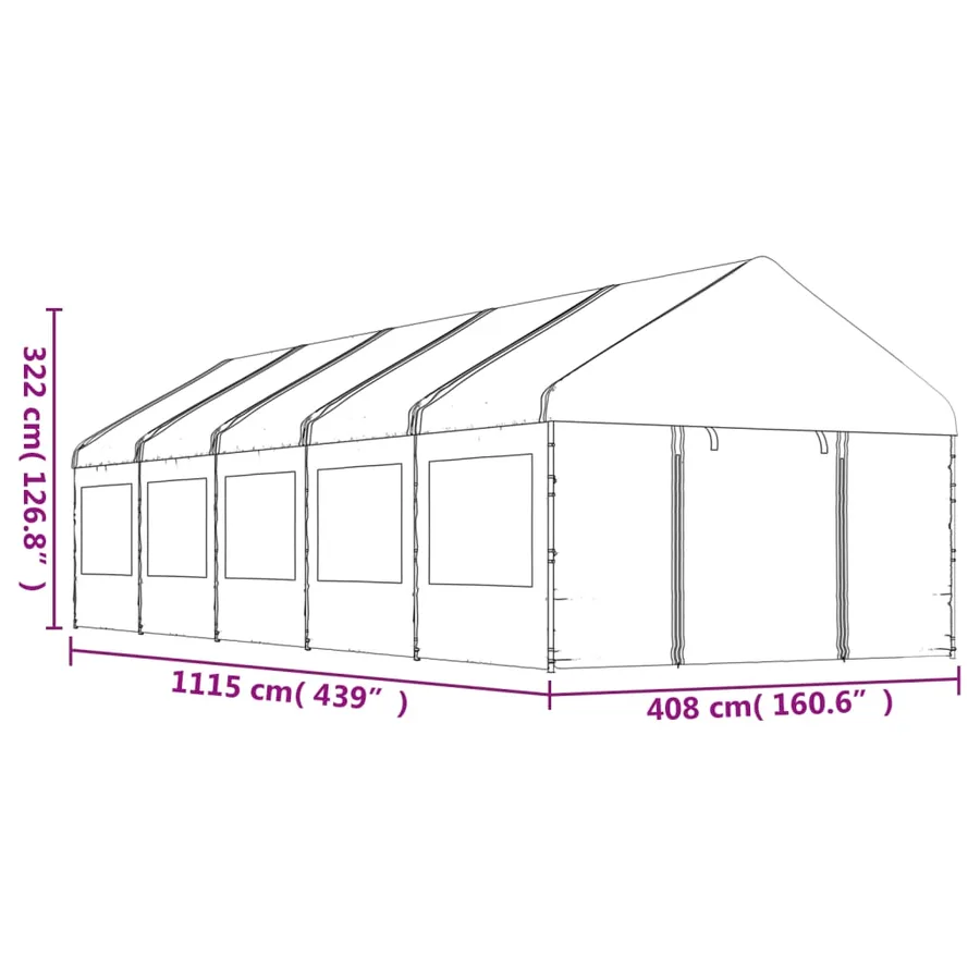 Belvédère avec toit blanc 11,15x4,08x3,22 m polyéthylène - 7