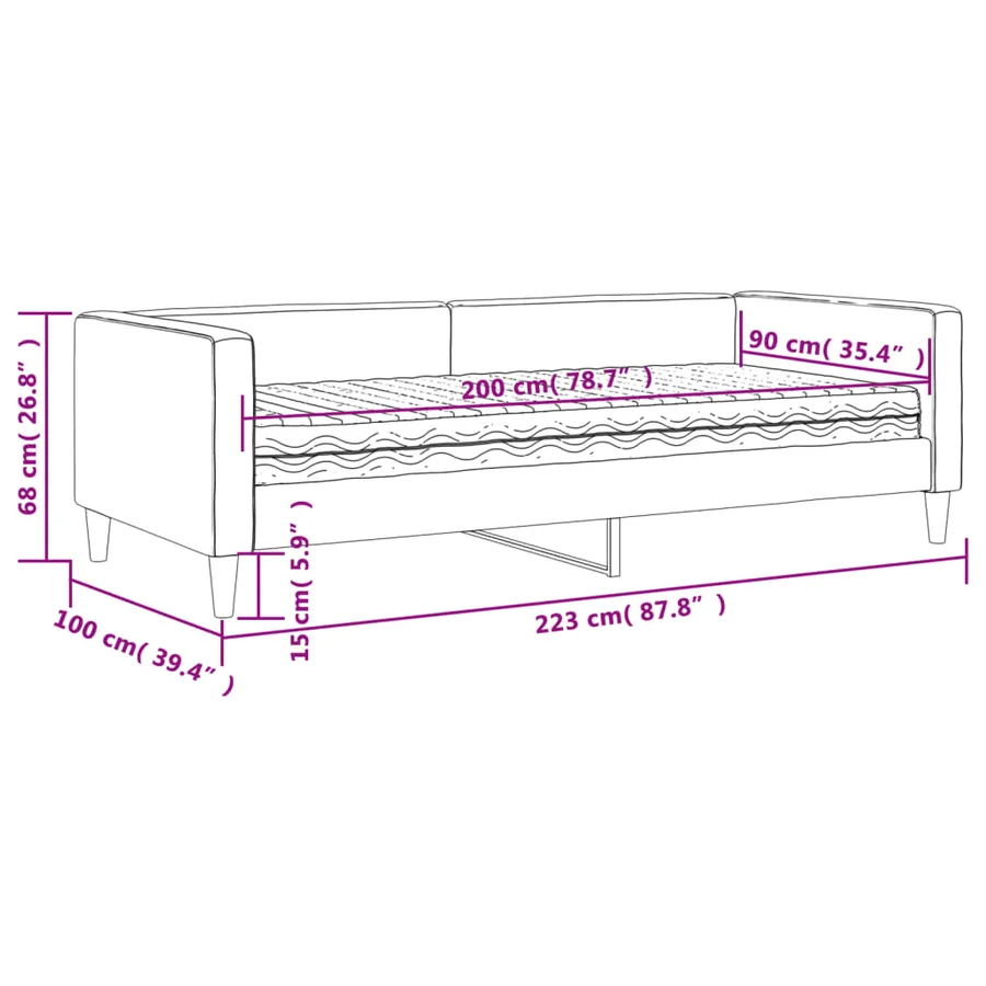 Lit de jour avec matelas noir 90x200 cm tissu - 12