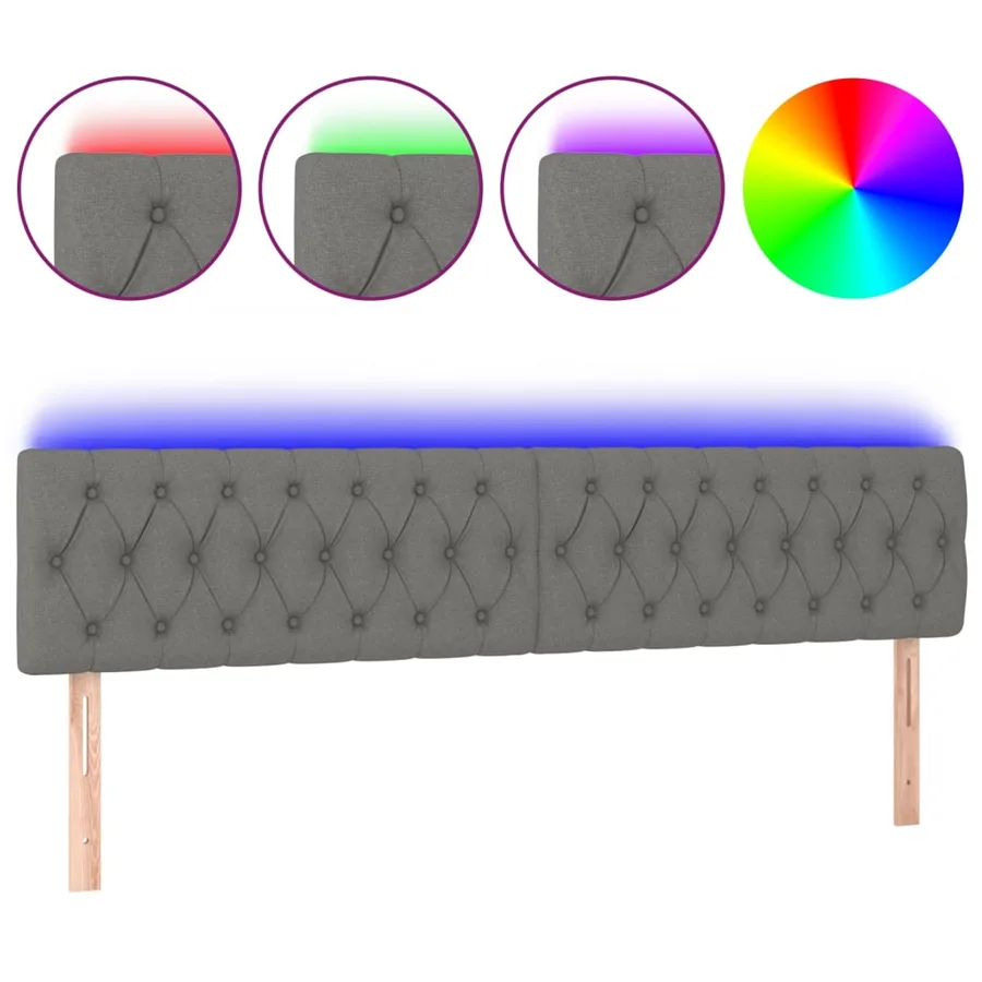 Tête de lit à LED Gris foncé 180x7x78/88 cm Tissu - 2