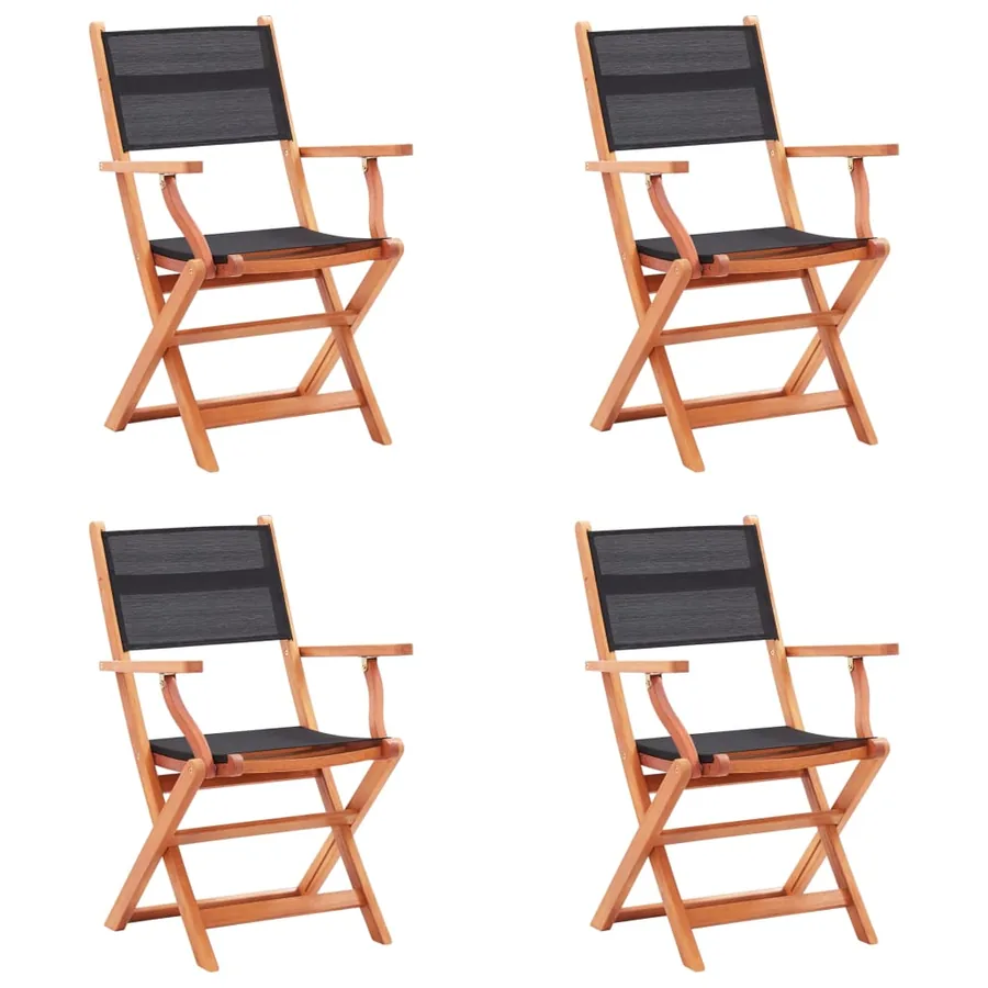 Chaises pliables de jardin lot de 4 Noir Eucalyptus textilène