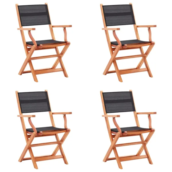 Chaises pliables de jardin lot de 4 Noir Eucalyptus textilène