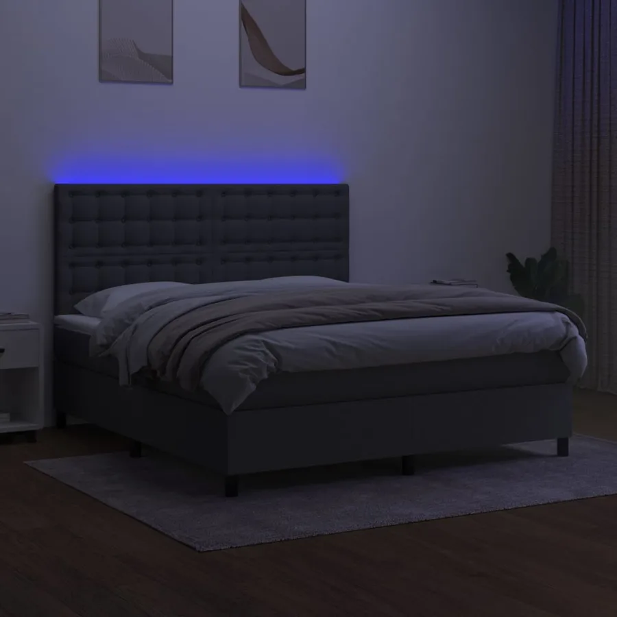 Sommier à lattes de lit et matelas et LED Gris foncé 180x200 cm - 4