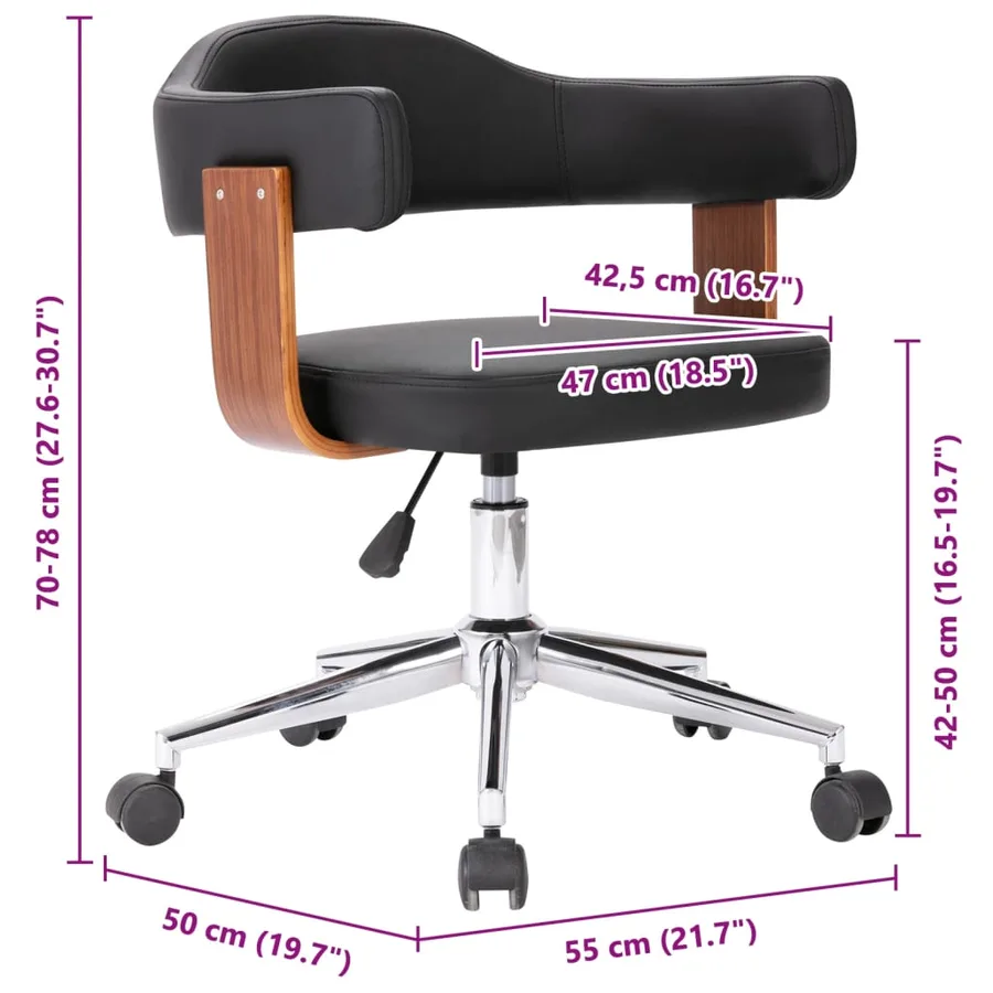 Chaise pivotante à manger Noir Bois courbé et similicuir - 8