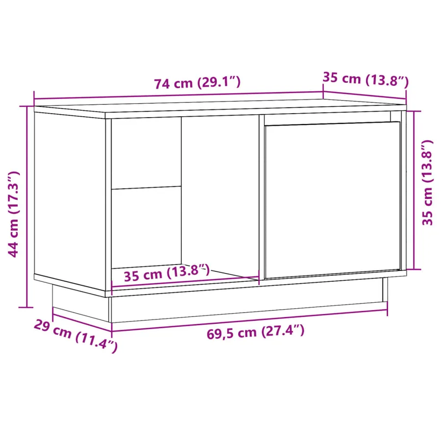 Meuble TV 74x35x44 cm Bois de pin massif - 11