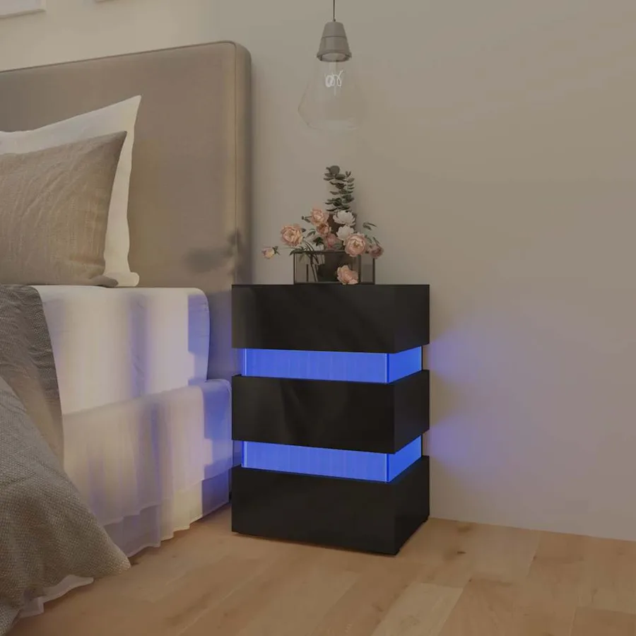Table de chevet à LED noir brillant 45x35x67 cm bois ingénierie - 12