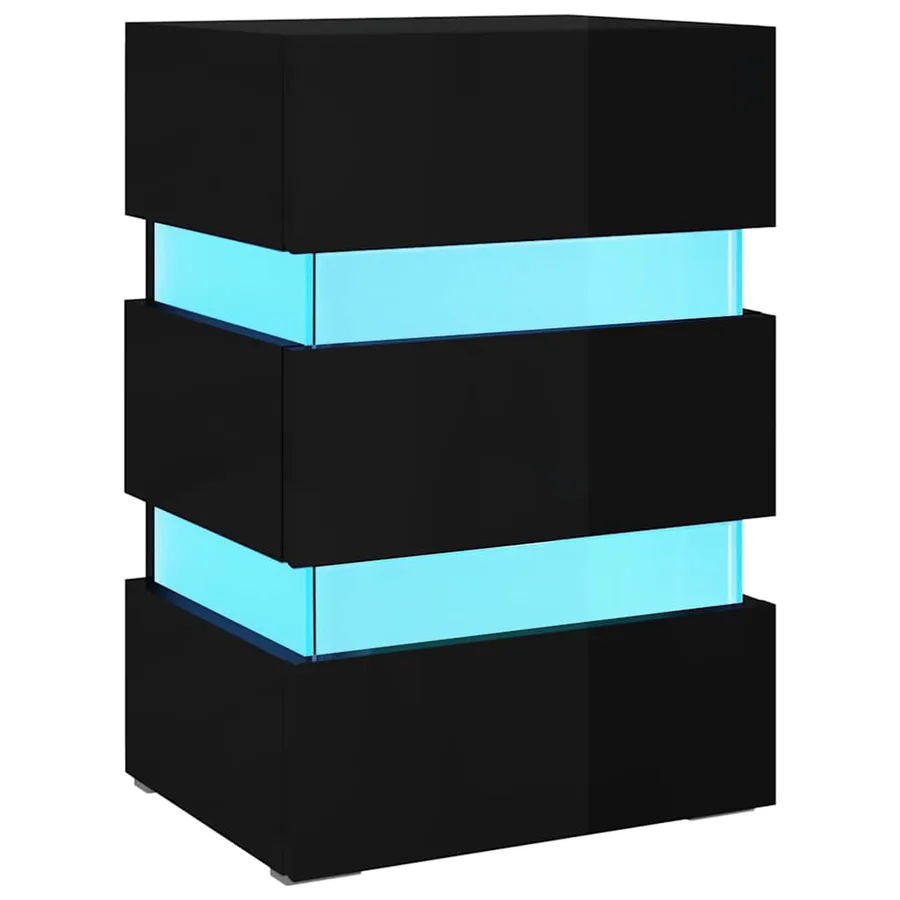 Table de chevet à LED noir brillant 45x35x67 cm bois ingénierie - 2