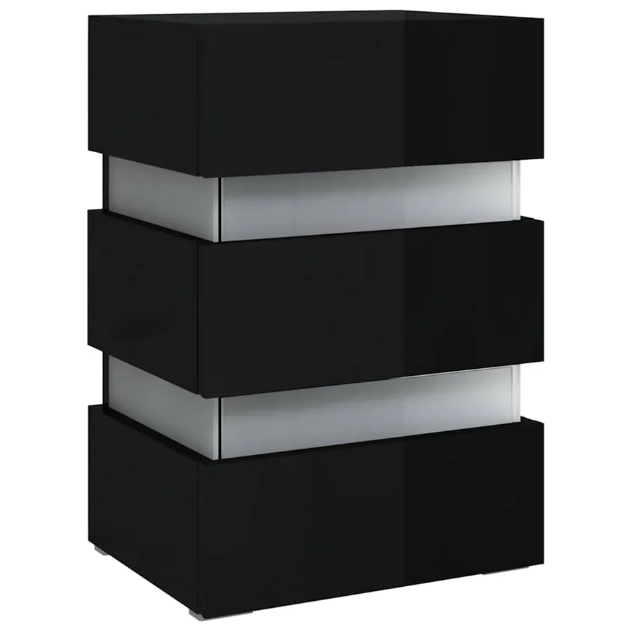 Table de chevet à LED noir brillant 45x35x67 cm bois ingénierie - 4