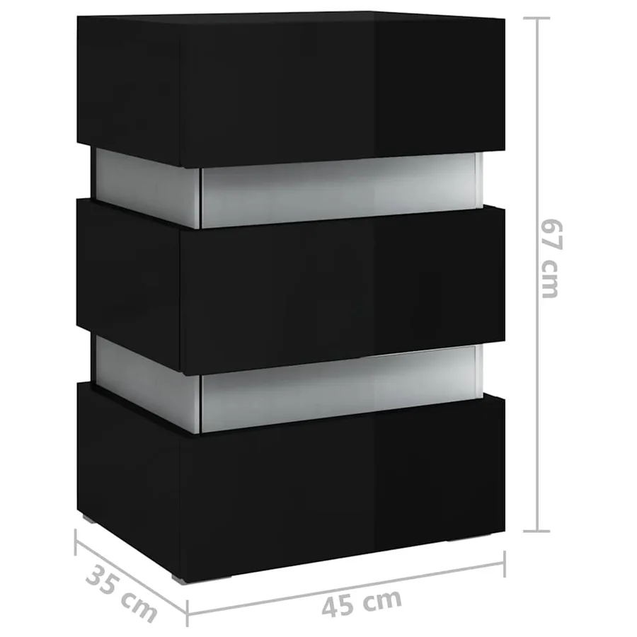 Table de chevet à LED noir brillant 45x35x67 cm bois ingénierie - 9