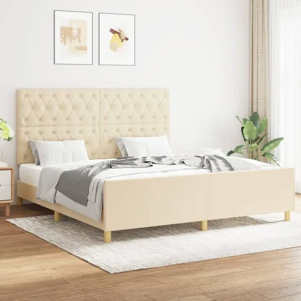 Cadre de lit sans matelas crème 160x200 cm tissu