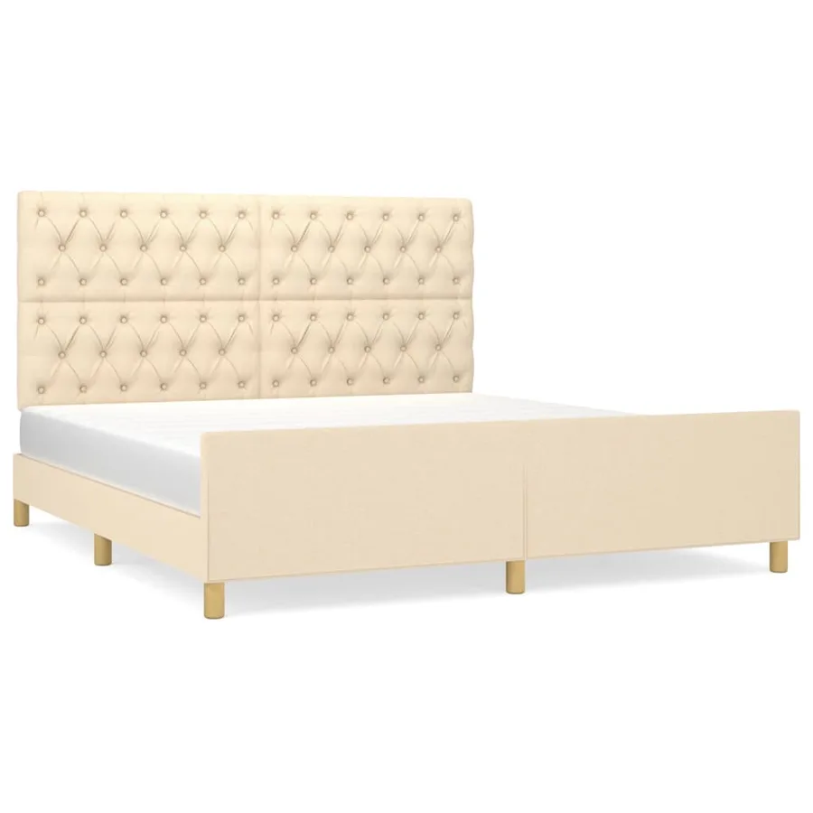 Cadre de lit sans matelas crème 160x200 cm tissu - 2