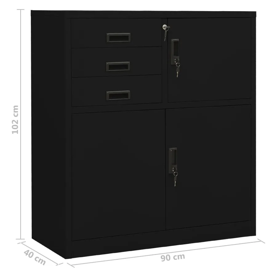 Armoire de bureau Noir 90x40x102 cm Acier - 10