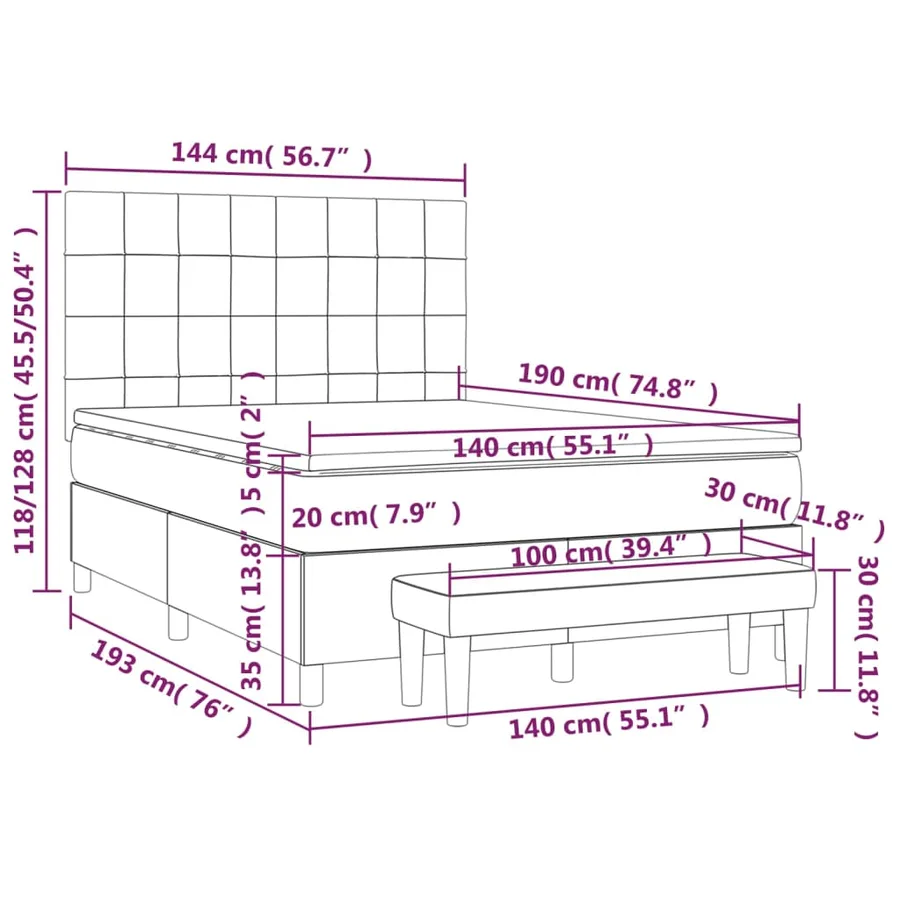 Sommier à lattes de lit avec matelas Taupe 140x190 cm Tissu - 8