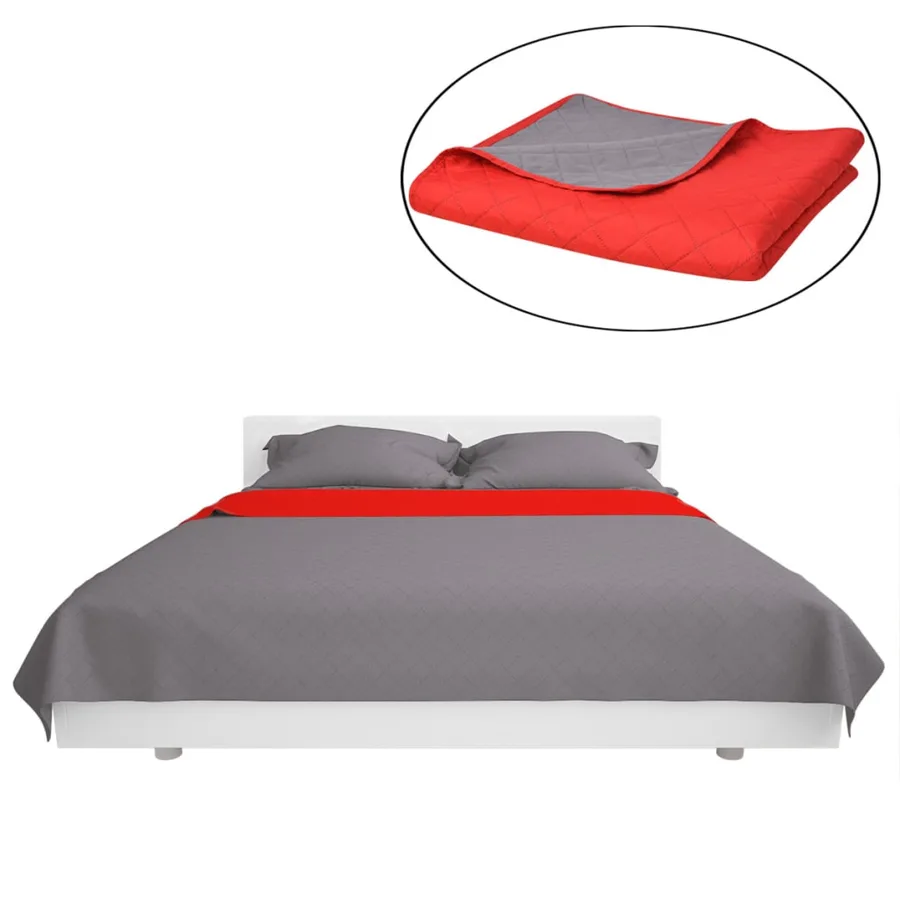 Couvre-lit matelassé double-face Rouge et gris 170x210 cm - 2