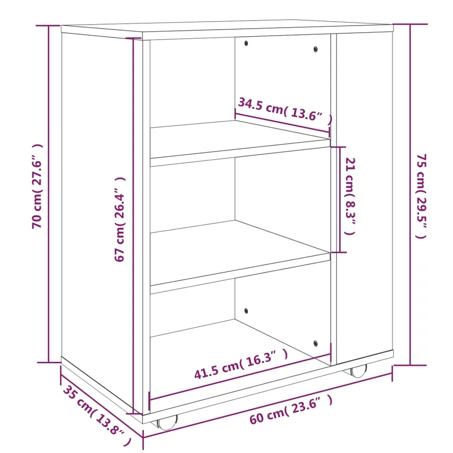 Armoire roulante Sonoma gris 60x35x75 cm Bois d'ingénierie - 10