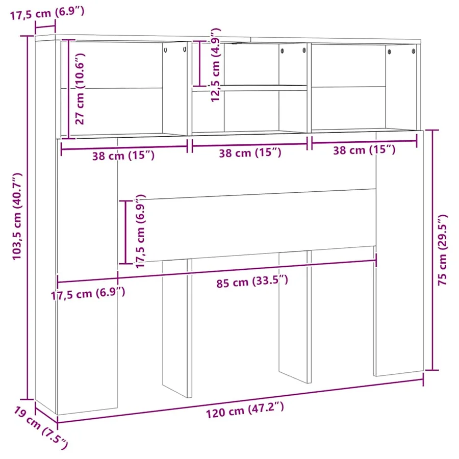 Armoire de tête de lit Sonoma gris 120x19x103,5 cm - 7